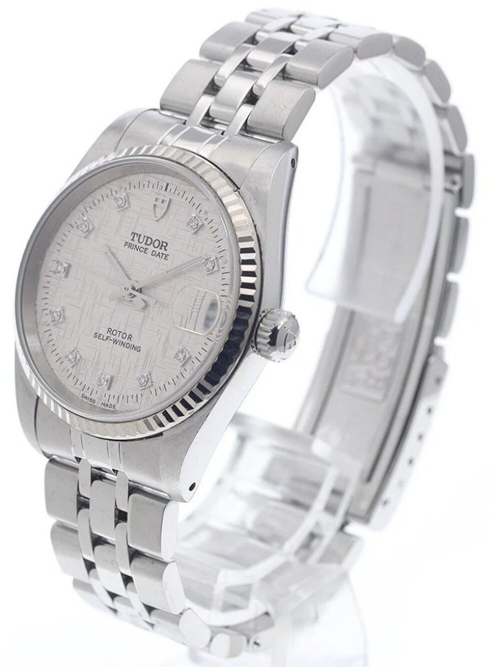 TUDOR Prince Date 72034 WG bezel 10P diamond Silver Dial Automatic Boy's_956976
